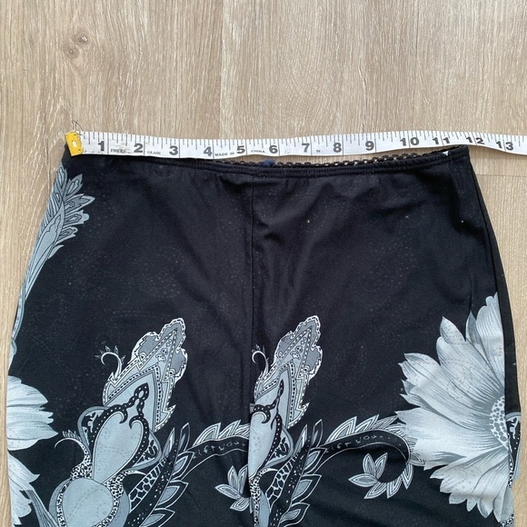 Vintage y2k Black Floral Sparky Print Mesh Knee Length Skirt Scalloped Hem - Picture 8 of 8